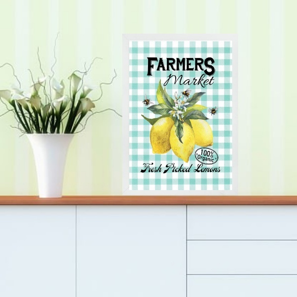 Quadro Decorativo Cozinha Vintage Limao 33x24cm - Com Vidro M