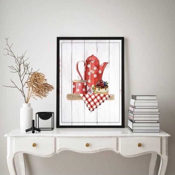 Quadro Decorativo Cozinha Vintage Vermelho 33x24cm - Com Vidr