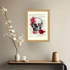 Quadro Decorativo Crânio Com Rosas 33x24cm - Com Vidro Moldur