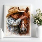 Quadro Decorativo Criança Com Cavalo - Aquarela 24x18cm - Com