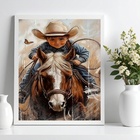 Quadro Decorativo Criança Cowboy Com Cavalo 33x24cm - Com Vid