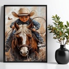 Quadro Decorativo Criança Cowboy Com Cavalo 45x34cm Moldura P
