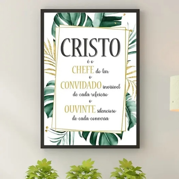 Quadro Decorativo Cristo É O Chefe Do Lar 45x34cm Moldura Pre