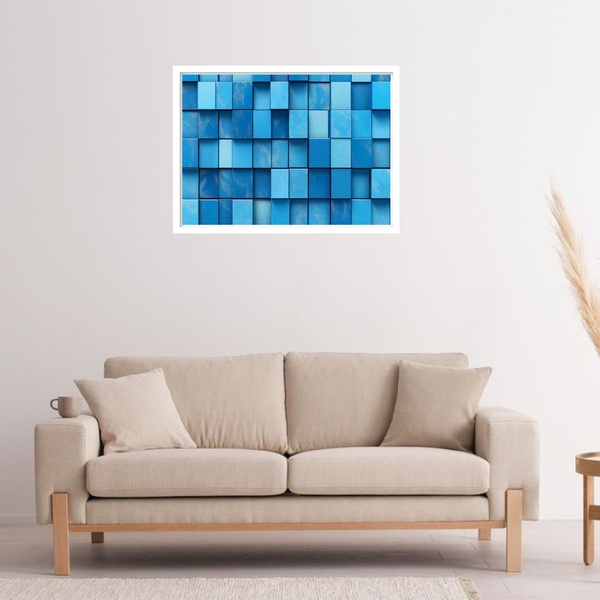 Quadro Decorativo Cubos Azuis Geométrico Abstrato 50x70cm Mol