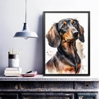 Quadro Decorativo Dachshund Aquarela 33x24cm Moldura:madeira