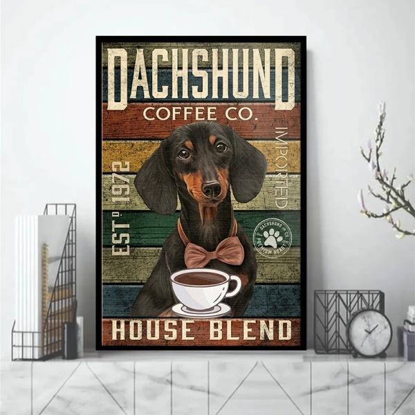 Quadro Decorativo Dachshund Coffee 24x18cm - Com Vidro Moldur