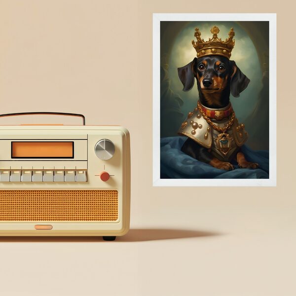 Quadro Decorativo Dachshund Rei 24x18cm - Com Vidro Moldura B