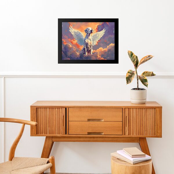 Quadro Decorativo Dalmata Anjo 33x24cm Moldura Preta