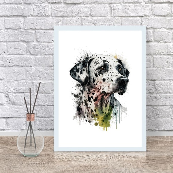 Quadro Decorativo Dálmata Aquarela 24x18cm - Com Vidro Moldur