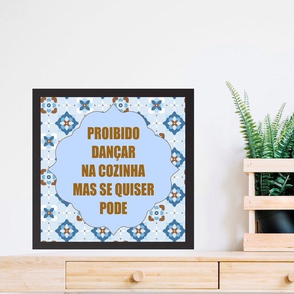 Quadro Decorativo Dançar Na Cozinha- 33x33cm Moldura Branca