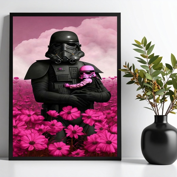 Quadro Decorativo Darth Com Bebê 24x18cm Moldura Branca
