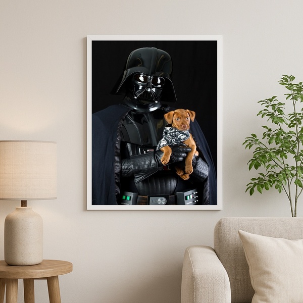 Quadro Decorativo Darth Com Cachorrinho 45x34cm Moldura Preta