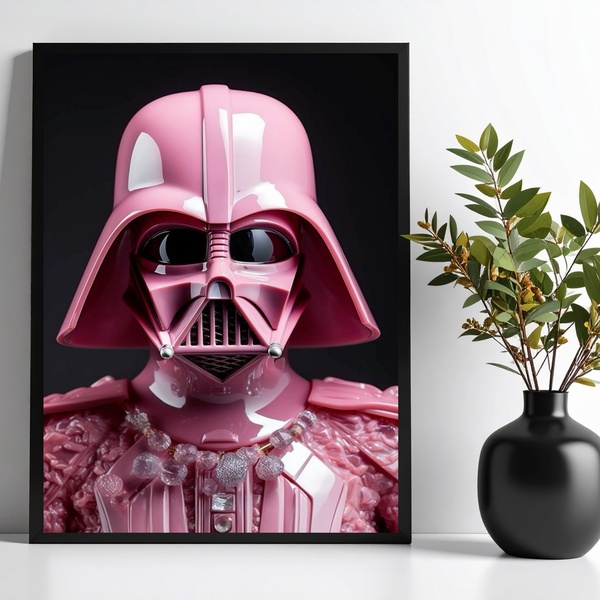 Quadro Decorativo Darth Cor De Rosa 33x24cm Moldura Branca