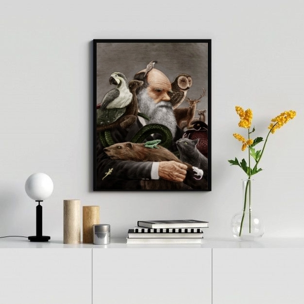 Quadro Decorativo Darwin Com Animais 33x24cm Moldura:madeira