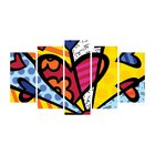 Quadro Decorativo De 5 Peças Estilo Mosaico Romero Brito 05