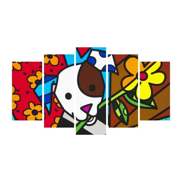 Quadro Decorativo De 5 Peças Estilo Mosaico Romero Brito 08