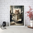 Quadro Decorativo De Banheiro Gato No Vaso 45x34cm - Com Vidr