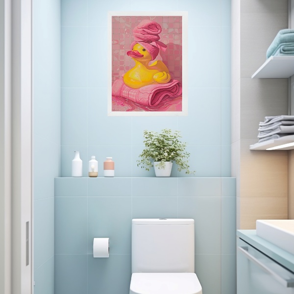 Quadro Decorativo De Banheiro Patinho 24x18cm - Com Vidro Mol