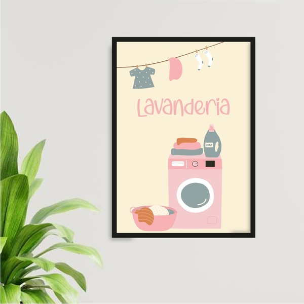 Quadro Decorativo De Lavanderia 45x34cm Moldura:madeira Branca