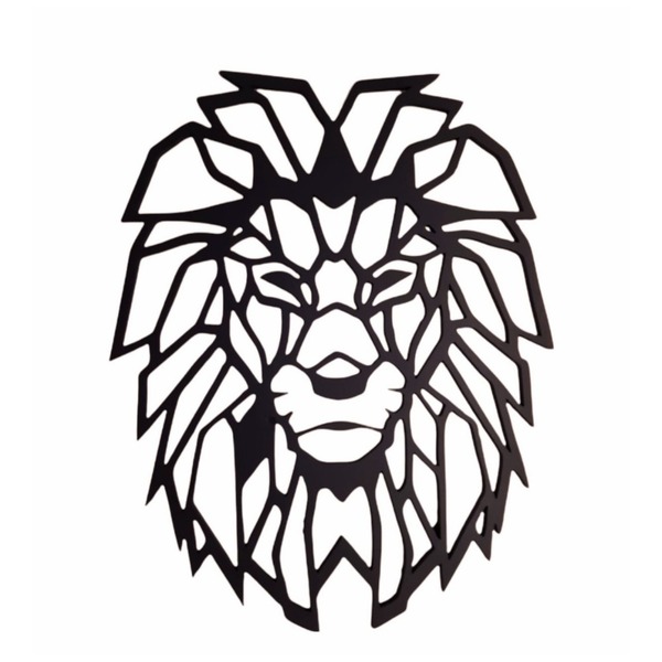 Quadro Decorativo De Madeira Leão Geométrico Mdf Preto Sala
