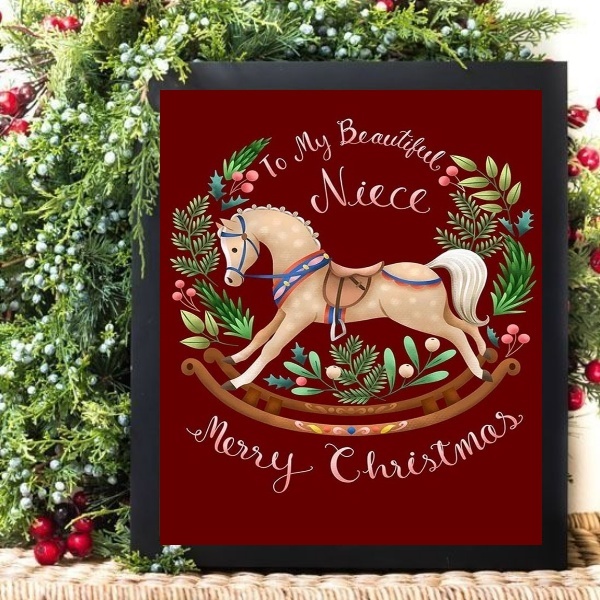 Quadro Decorativo De Natal - Cavalinho 24x18cm - Com Vidro Mo