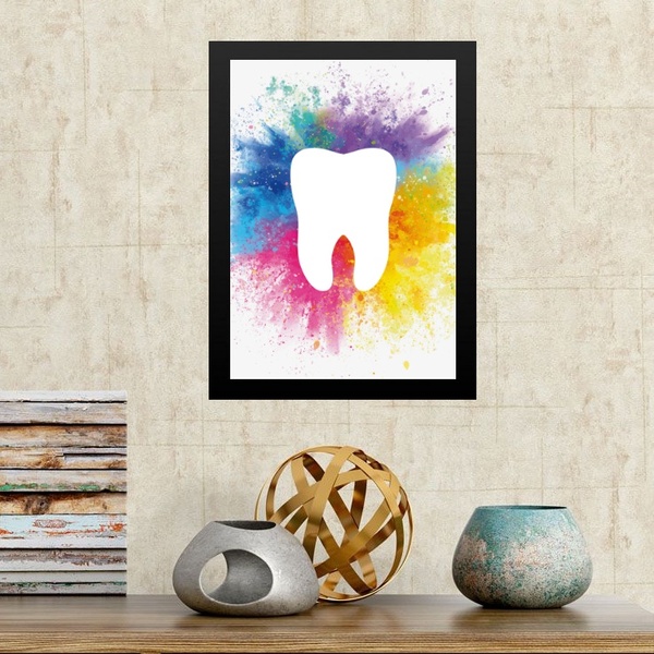 Quadro Decorativo Dente Aquarela 33x24cm - Com Vidro Moldura: