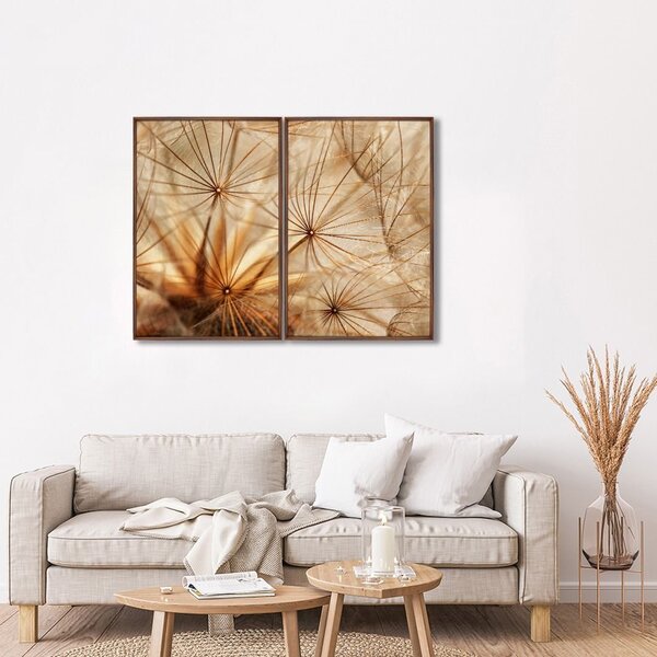 Quadro Decorativo Dente De Leão Marrom Com 2 Telas De Parede