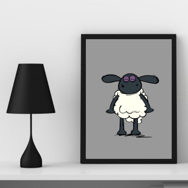 Quadro Decorativo Desenho Ovelha negra 24x18cm - Com Vidro Mo