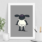 Quadro Decorativo Desenho Ovelha negra 45x34cm - Com Vidro Mo