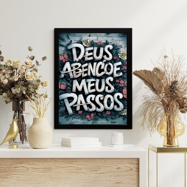 Quadro Decorativo Deus Abençoe Meus Passos 24x18cm - Com Vidr