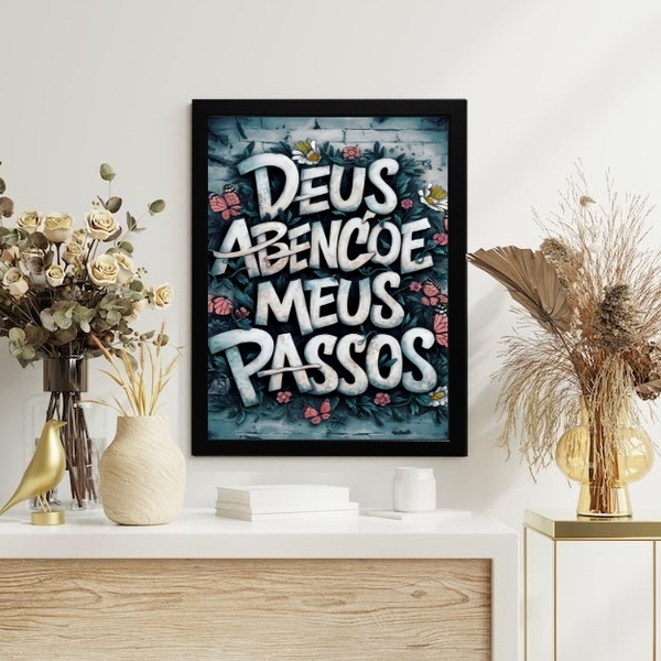 Quadro Decorativo Deus Abençoe Meus Passos 45x34cm Moldura Pr