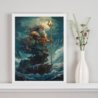 Quadro Decorativo Deus Do Mar- Poseidon 24x18cm - Com Vidro M