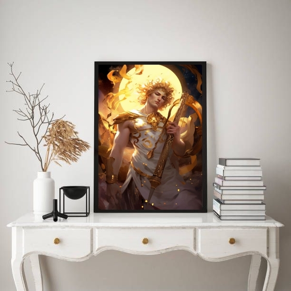 Quadro Decorativo Deus Do Sol- Apolo 24x18cm Moldura:madeira