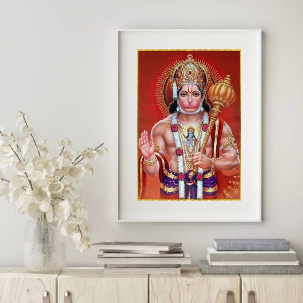 Quadro Decorativo Deus Indiano Hanuman- 60x48cm Moldura:madei