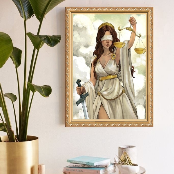 Quadro Decorativo Deusa Da Justiça 24x18cm Moldura Preta