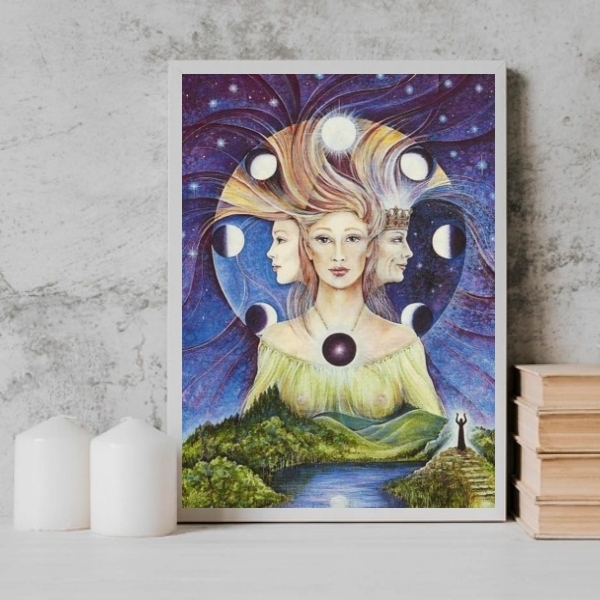 Quadro Decorativo Deusa Tríplice 45x34cm - Com Vidro Moldura: