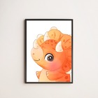 Quadro Decorativo Dinossaurinho Laranja 24x18cm Moldura:madei