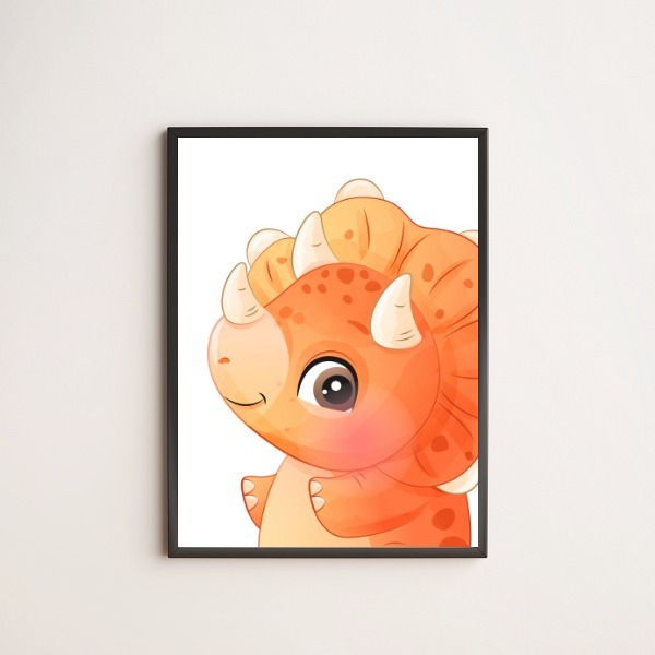 Quadro Decorativo Dinossaurinho Laranja 33x24cm - Com Vidro M