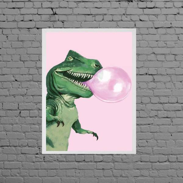 Quadro Decorativo Dinossauro Bubble Gum 33x24cm Moldura:madei