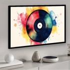 Quadro Decorativo Disco Vinil Aquarela  - 50x70cm Moldura Bra
