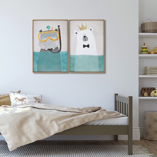 Quadro Decorativo Diversão No Fundo Do Mar Infantil 2 Telas 6