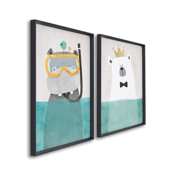 Quadro Decorativo Diversão No Fundo Do Mar Infantil Com 2 Tel