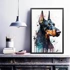 Quadro Decorativo Doberman Aquarela 45x34cm Moldura:madeira B