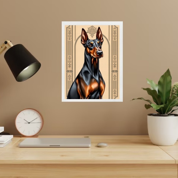 Quadro Decorativo Dobermann - Art Nouveau 33x24cm - Com Vidro