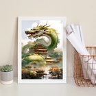 Quadro Decorativo Dragão Chinês 24x18cm Moldura:madeira Branca
