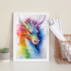 Quadro Decorativo Dragão Colorido Aquarela 24x18cm - Com Vidr