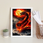 Quadro Decorativo Dragão Com Fogo 24x18cm Moldura:madeira Bra