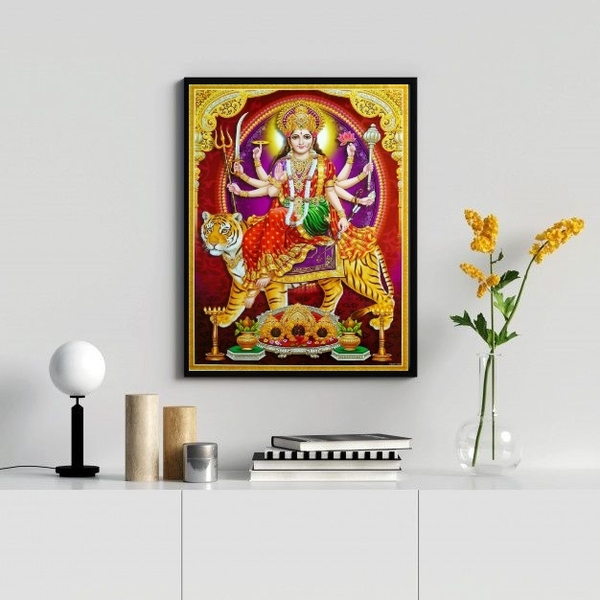Quadro Decorativo Durga- Deusa Hindu 45x34cm - Com Vidro Mold
