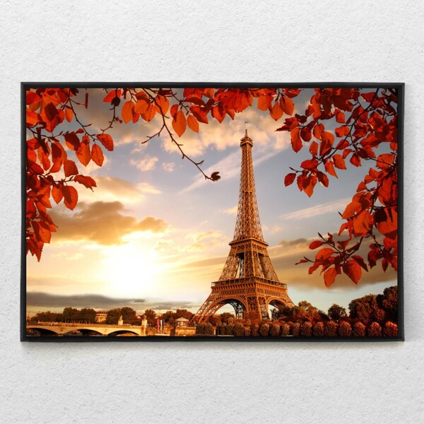 Quadro Decorativo Eiffel Tower França Horizontal Com Moldura