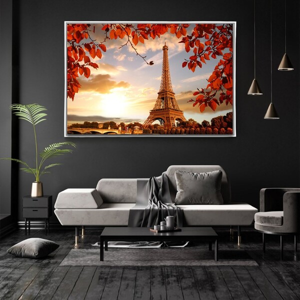 Quadro Decorativo Eiffel Tower França Horizontal Com Moldura